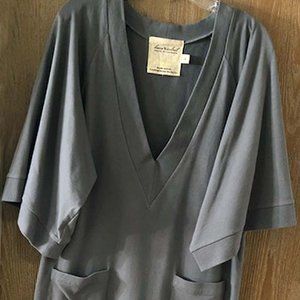 BEAU SOLEIL GRAY 100% COTTON SWEATSHIRT V-NECK DRESS - SIZE S